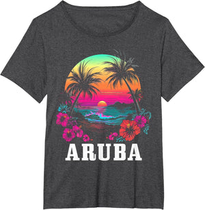 Aruba Vintage Souvenir Hibiscus Flowers Surfer Beach