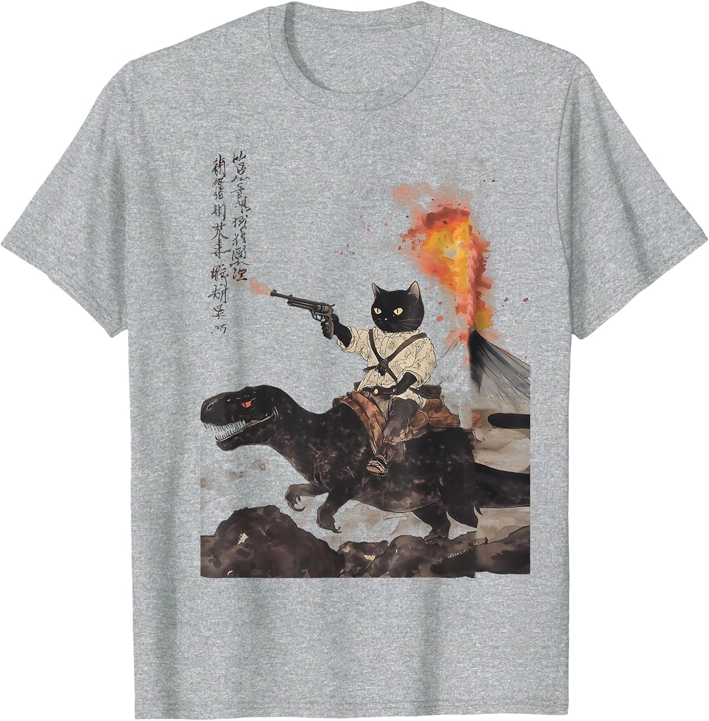 Retro Calligraphy cat Dinosaur Volcanic Eruption Art Print