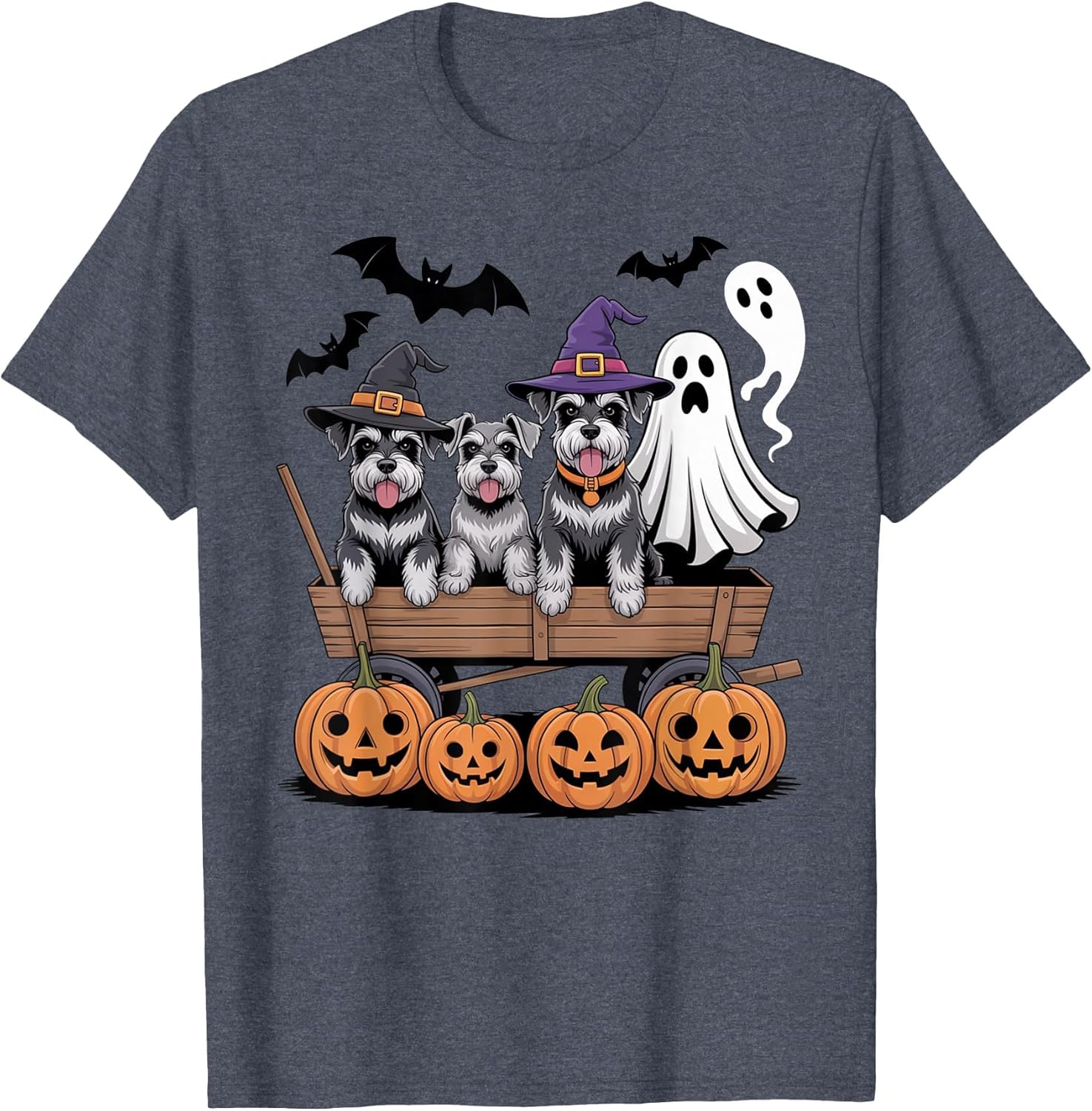 Schnauzer Halloween Wagon Ghost Witch Hats Bats Pumpkins