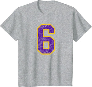 Purple Gold Number 6 Jersey Player Uniform #6 Grunge