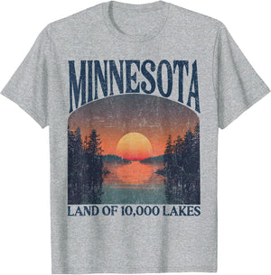 Minnesota Land of 10000 Lakes Sunset Nature Vintage Style