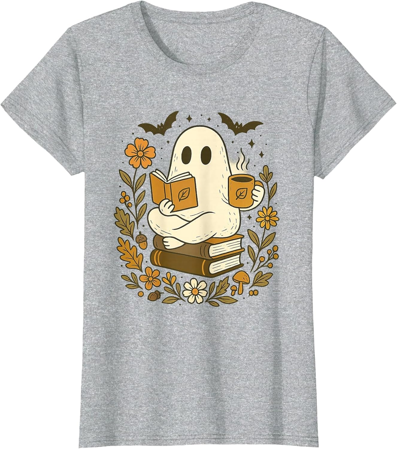 Bookish Ghost Reading with Coffee Cute Halloween