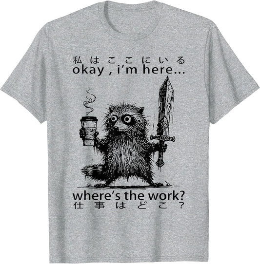 Okay I’m Here Where’s Work Raccoon Coffee Meme