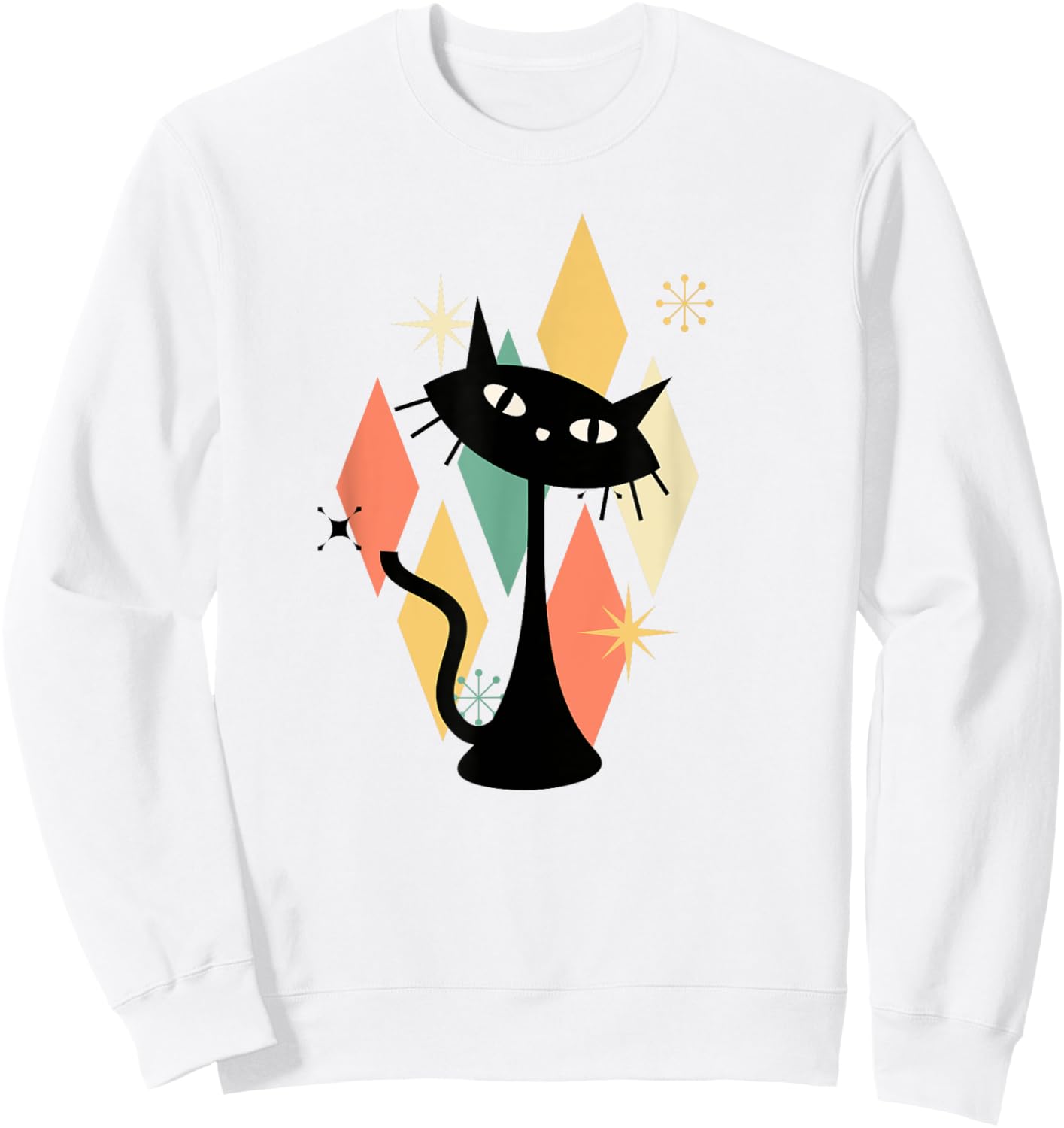 Colorful Retro Cat Midcentury Atomic Age Modern Mid Century Women Kids Sweatshirt - Sweatshirt | White