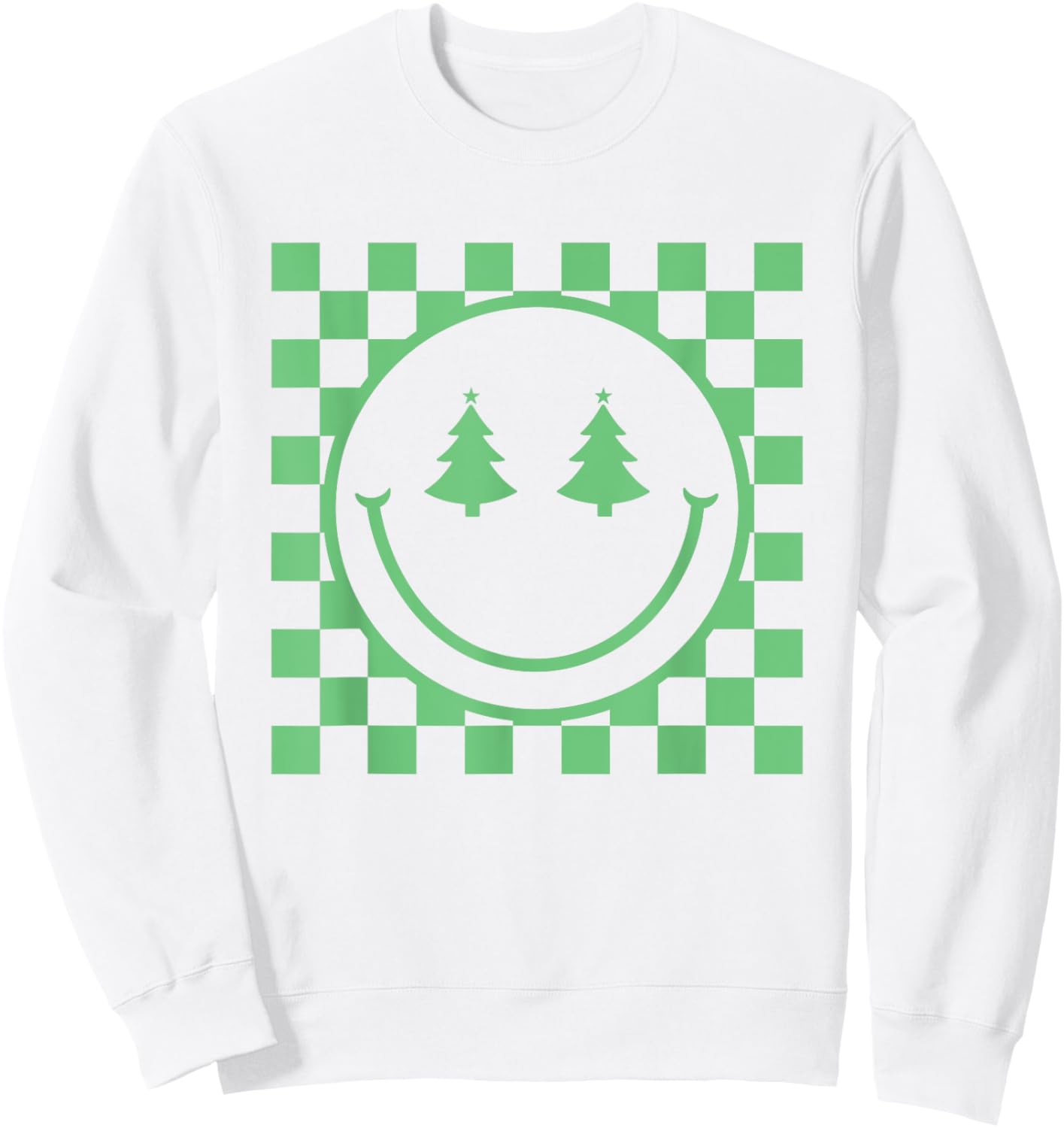 Retro Christmas Smile Face Shirt Checkered Pattern Winter Sweatshirt - Sweatshirt | White