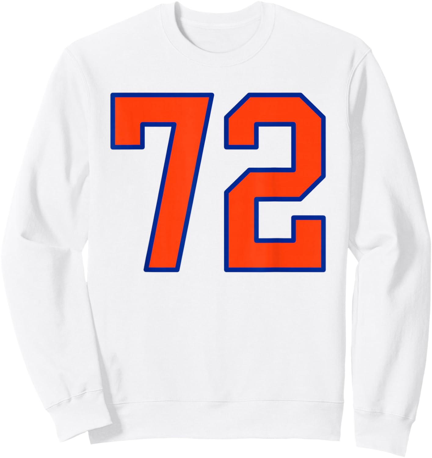 Orange and Blue Sports Number 72 Jersey Uniform Player Sweatshirt - Sweatshirt | White