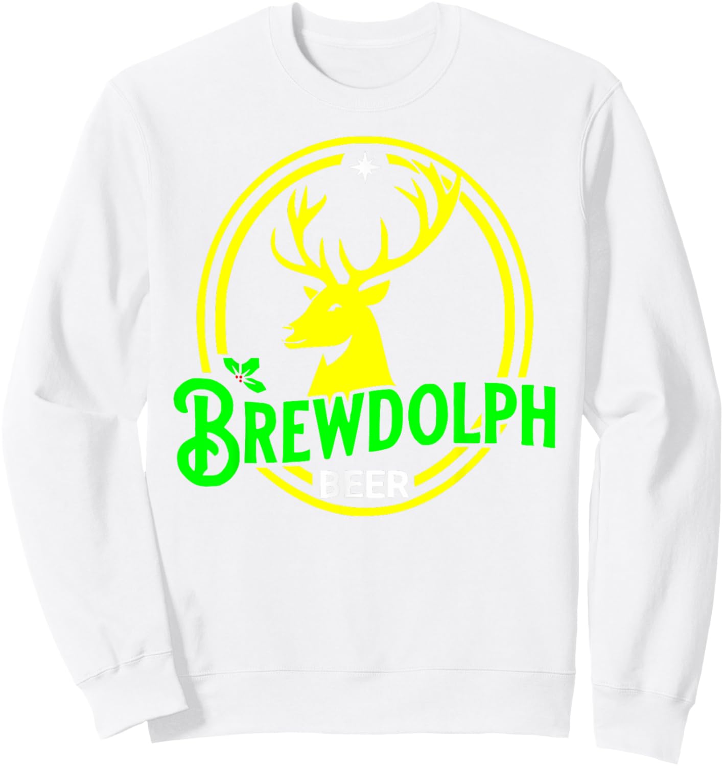Brewdolph Funny Reindeer Holidays Christmas Beer Drinking Sweatshirt - Sweatshirt | White