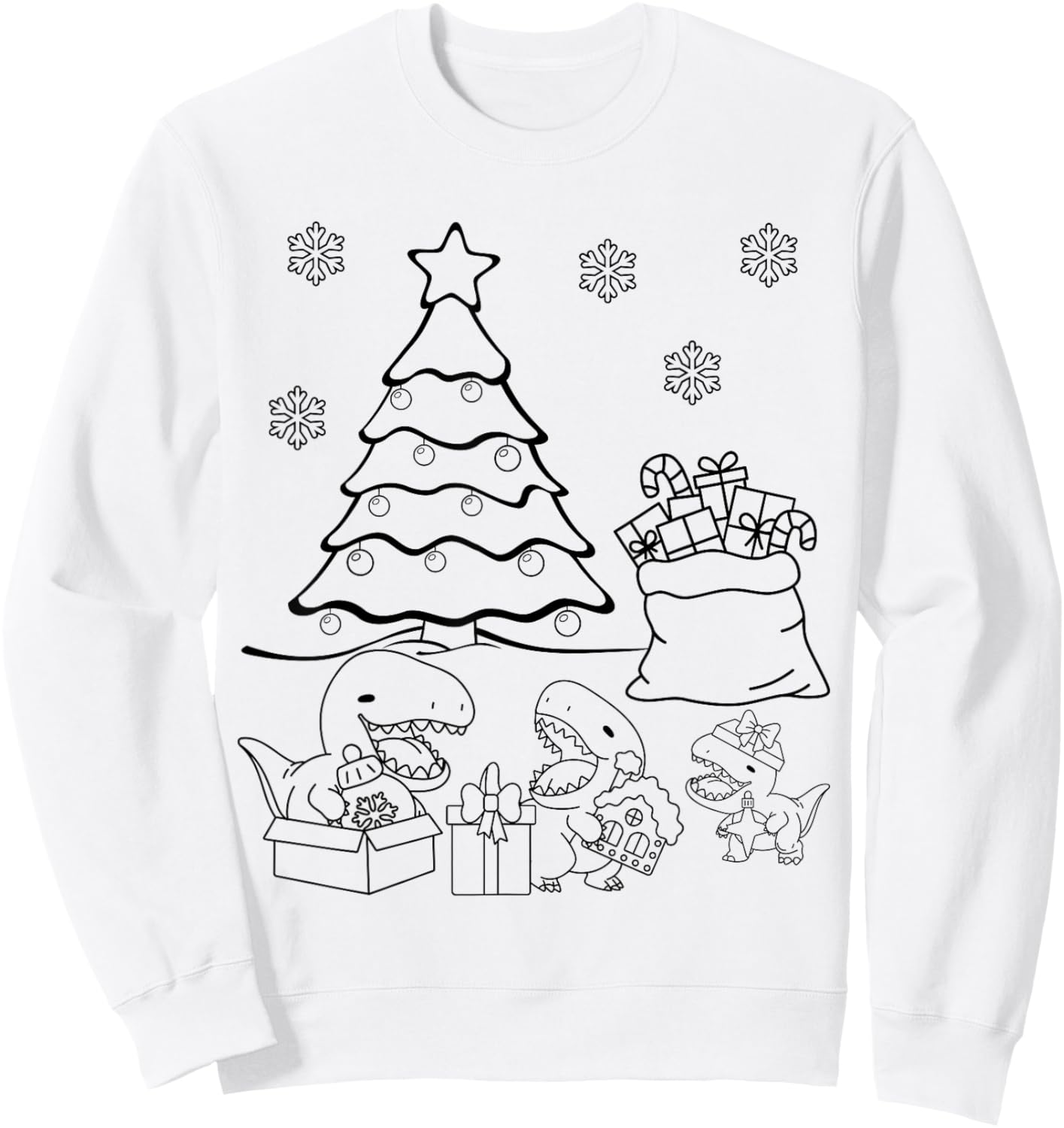 Merry Christmas Tree Dinosaurs XMAS DIY Kids Coloring Sweatshirt - Sweatshirt | White