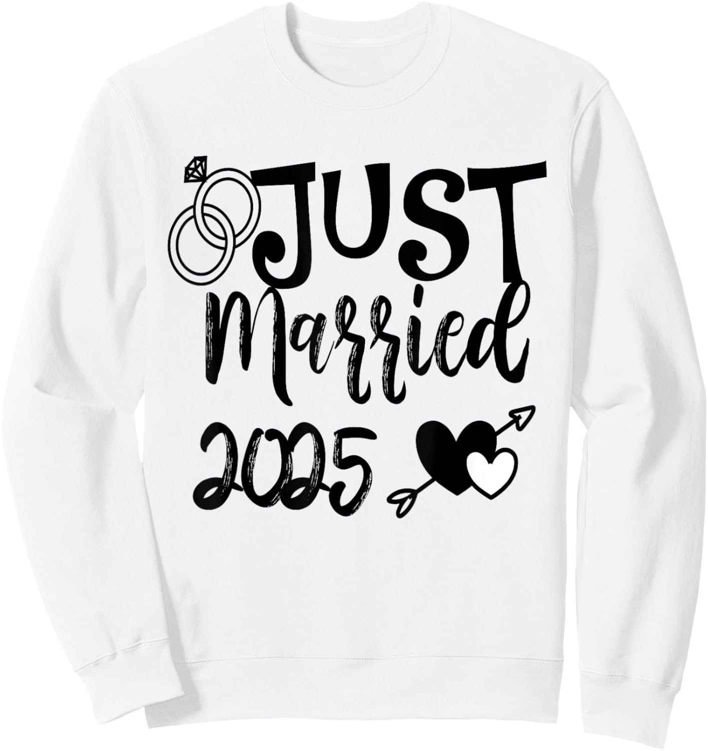 Just Married 2025 Cute Newlywed Wedding Rings & Hearts 2025 Sweatshirt - Sweatshirt | White