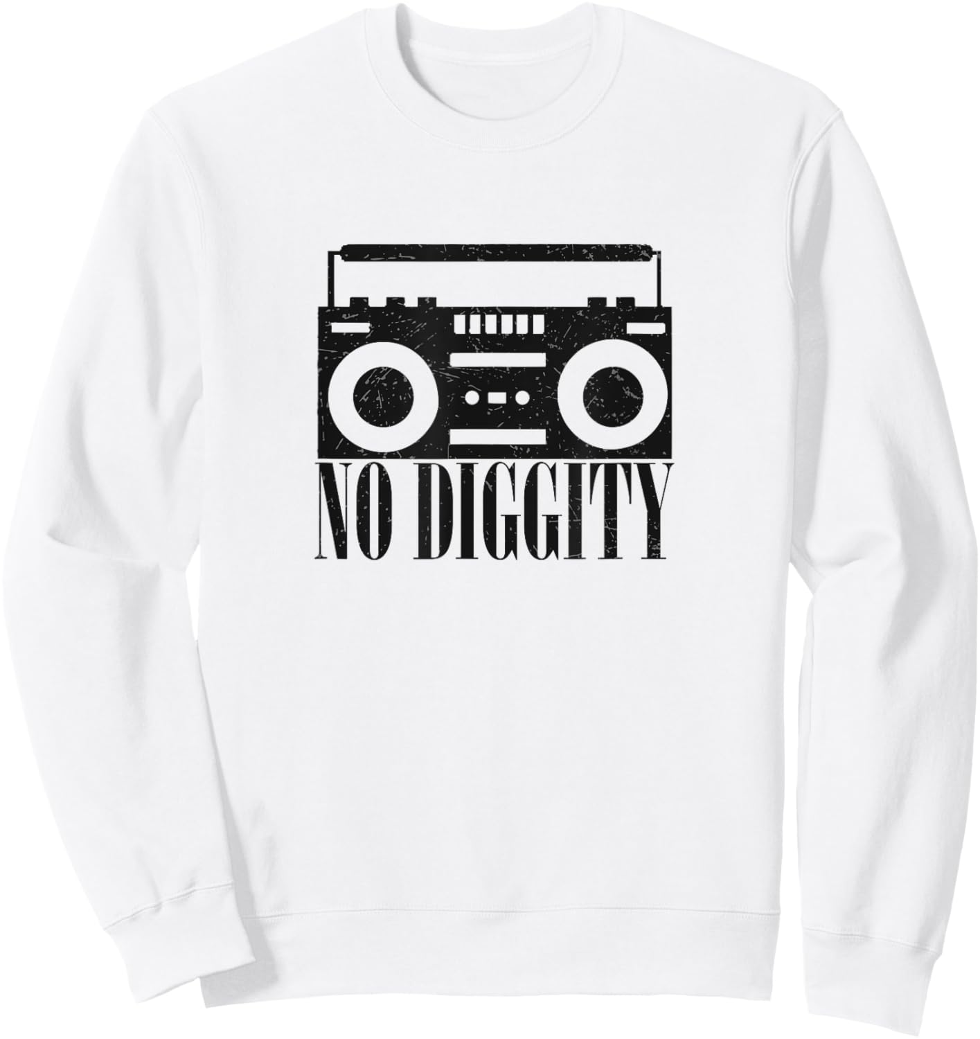 "No Diggity" Retro Boombox Graphic Old School Hip Hop Sweatshirt - Sweatshirt | White
