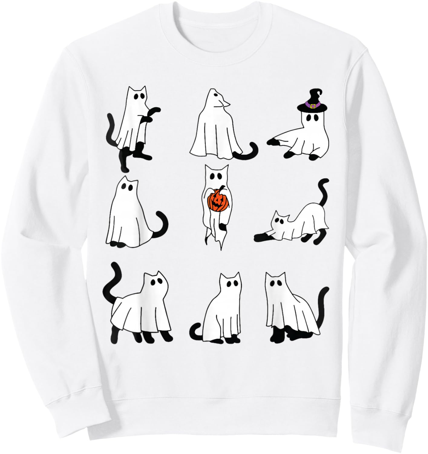 Cute Ghost Cat Funny Halloween Outfit Costumes Black Cat Sweatshirt - Sweatshirt | White