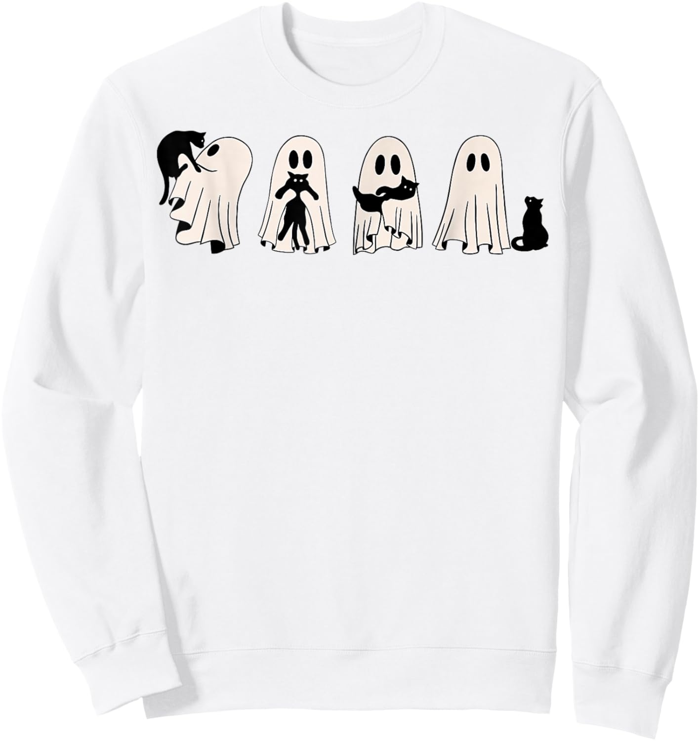 Ghost And Black Cat, Cute Ghost Holding Cat Sweatshirt - Sweatshirt | White