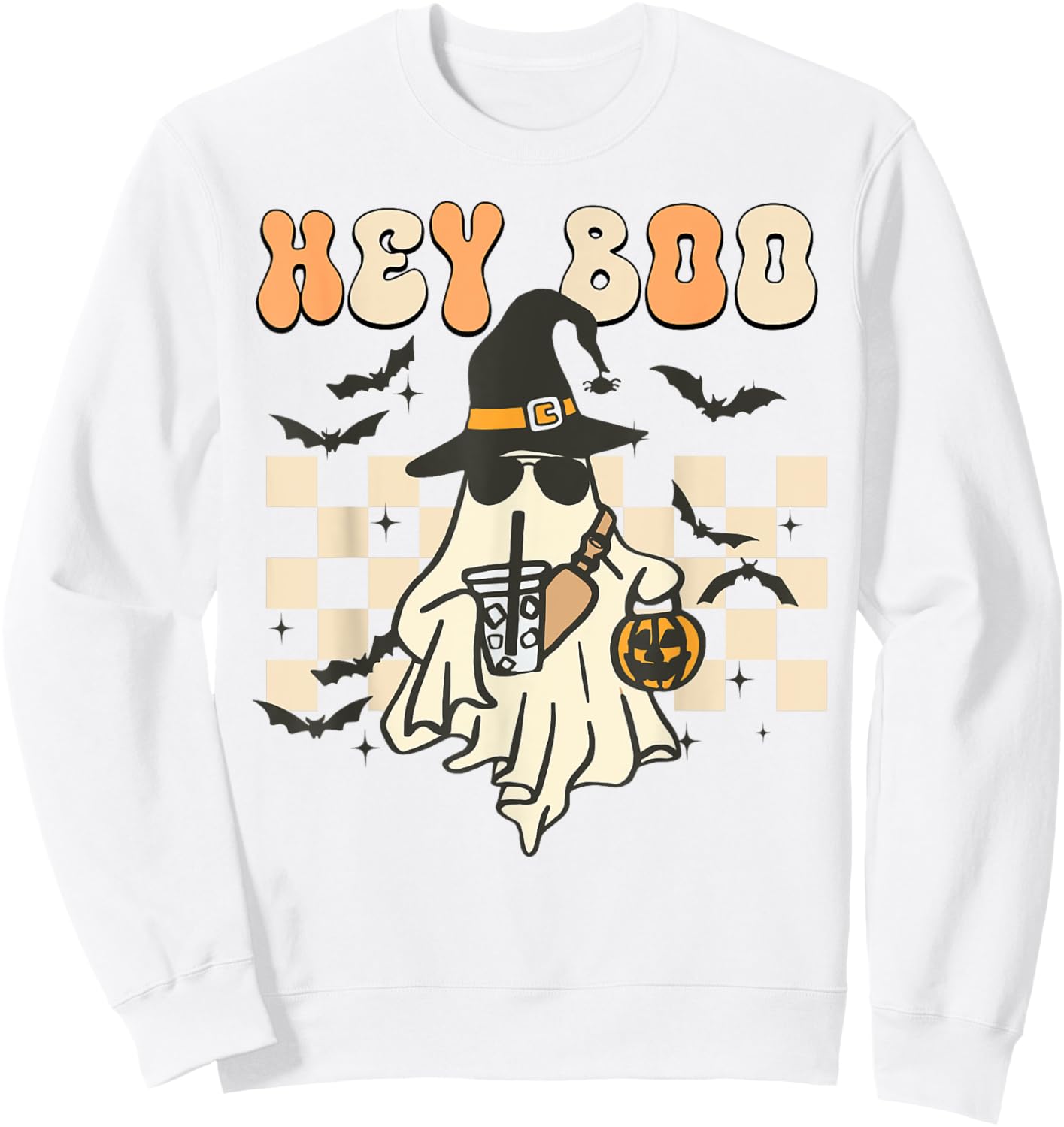 Funny Hey-Boo Shirt Toddler Boy Men Halloween Ghost Coffee Sweatshirt - Sweatshirt | White