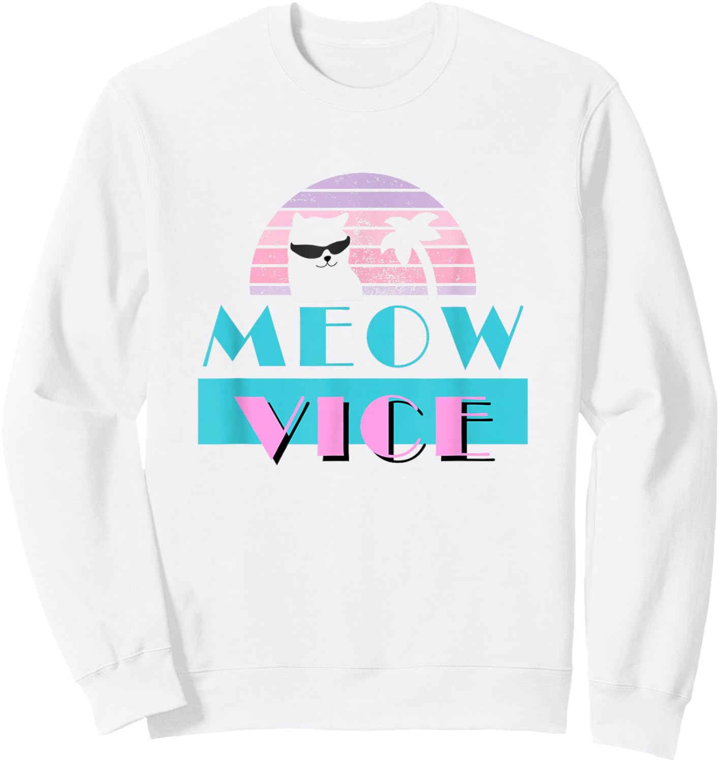 Meow Vice | Retro MIAU Mitze Cat kKtten Miami Felines Sweatshirt - Sweatshirt | White