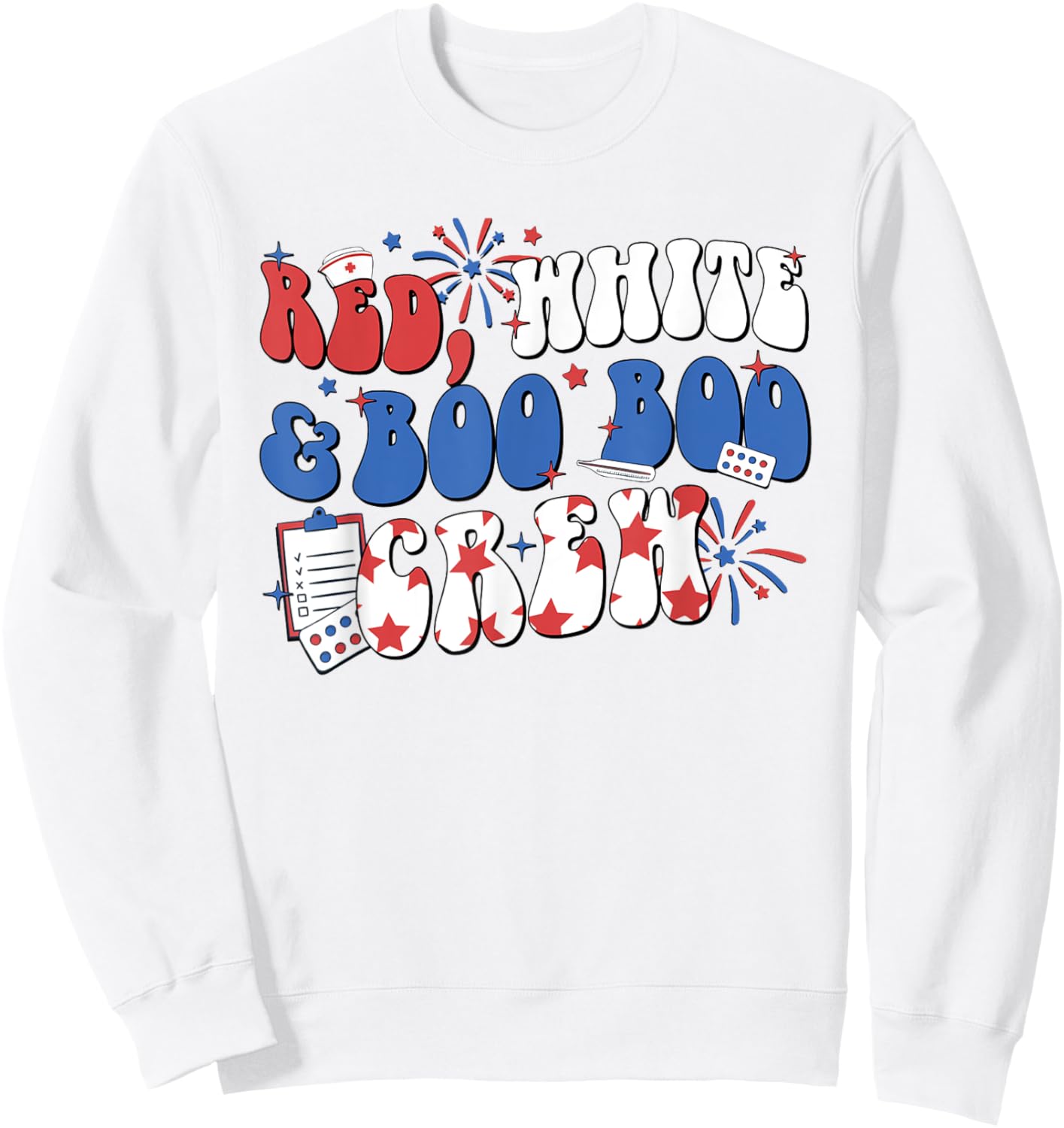 Retro Red White Boo Boo Crew 4th Of July Nurse Otho Tech Men Sweatshirt - Sweatshirt | White