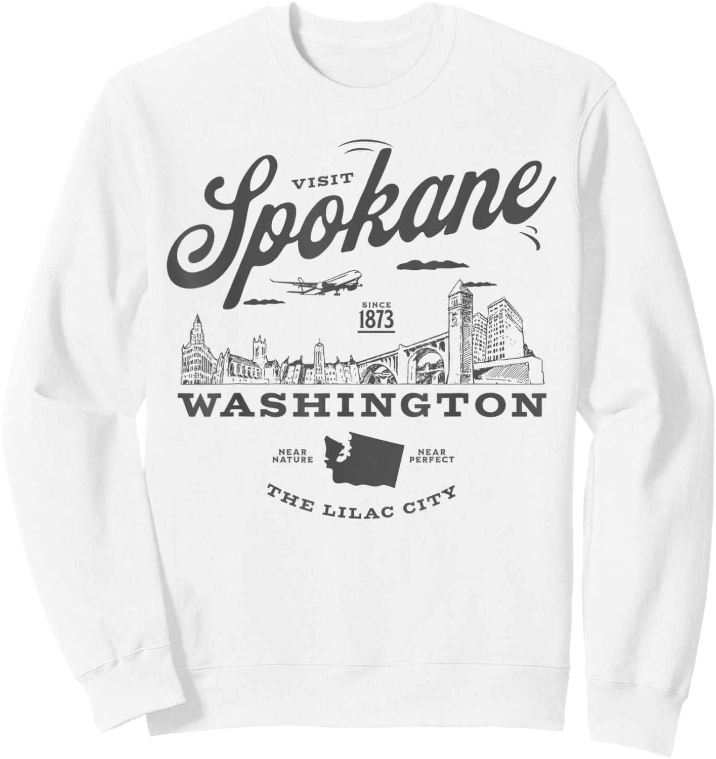 Visit Spokane Washington Since 1873 Vintage Skyline Sweatshirt - Sweatshirt | White