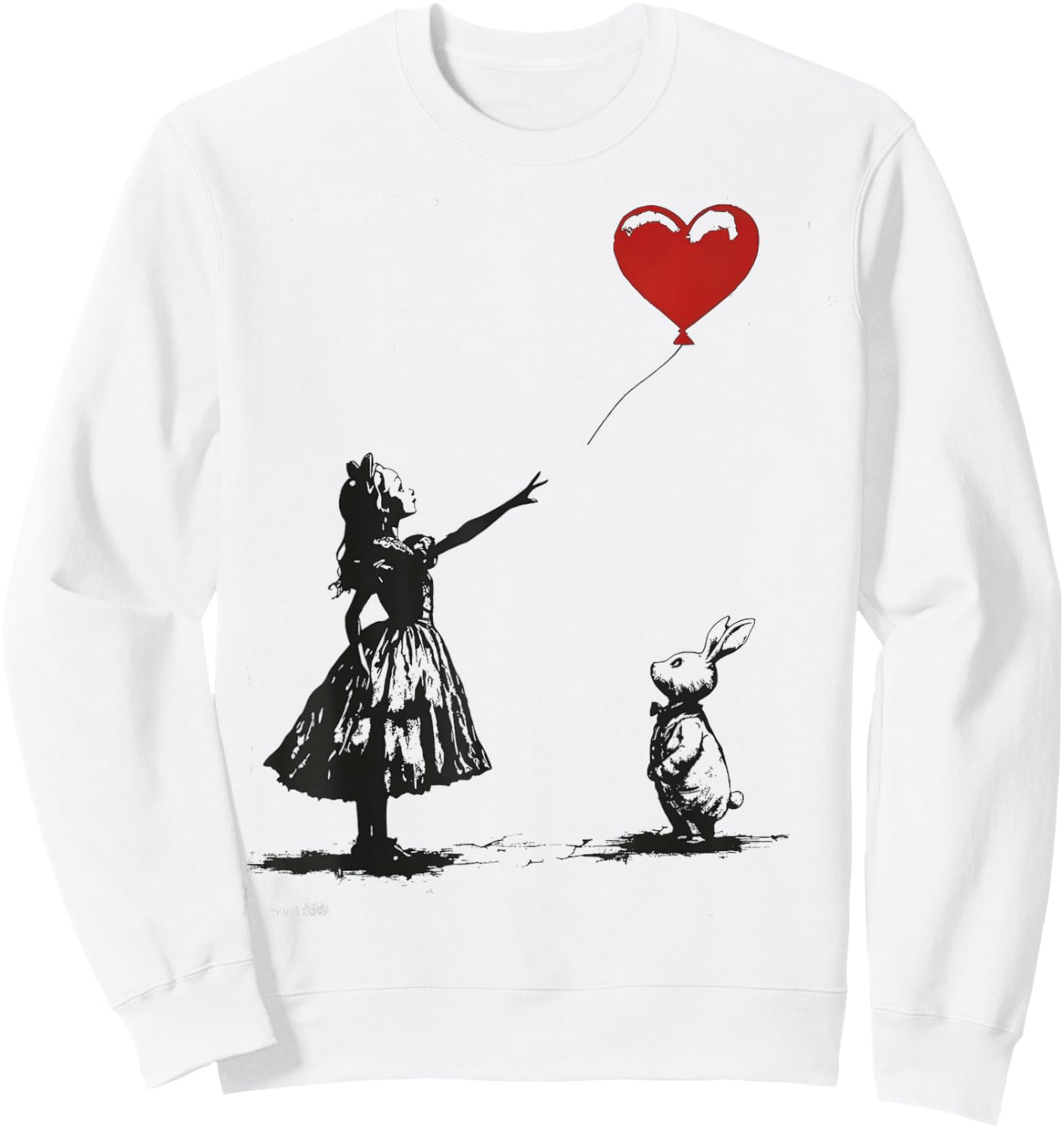 Alice in Wonderland with Balloon Rabbit Whimsical Fantasy Sweatshirt - Sweatshirt | White