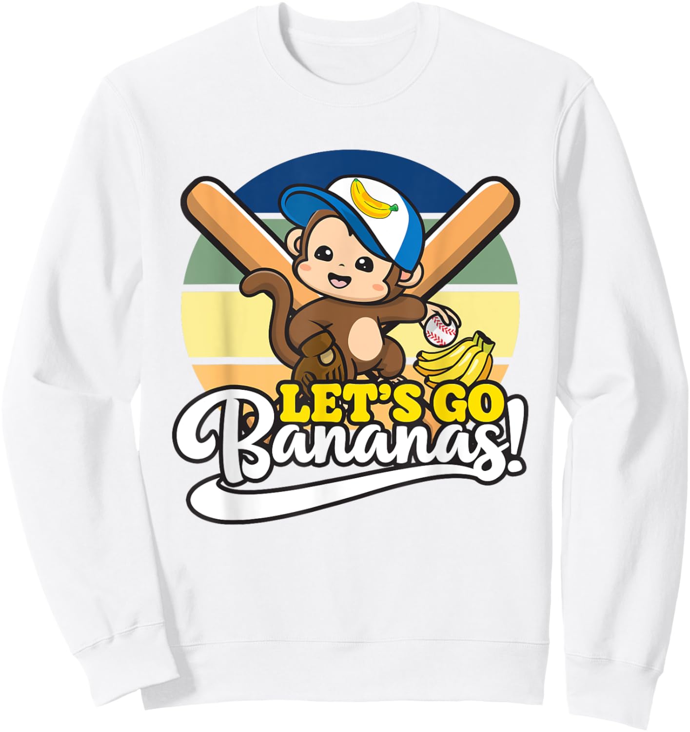 Cute Kawaii Monkey, Funny Let’s Go Bananas Baseball Sweatshirt - Sweatshirt | White