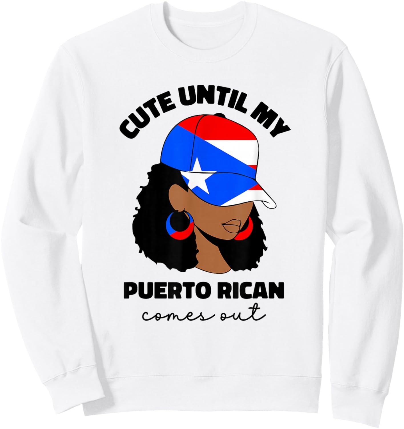 Funny Cute Puerto Rican Afro Women Boricua Puerto Rico Flag Sweatshirt - Sweatshirt | White