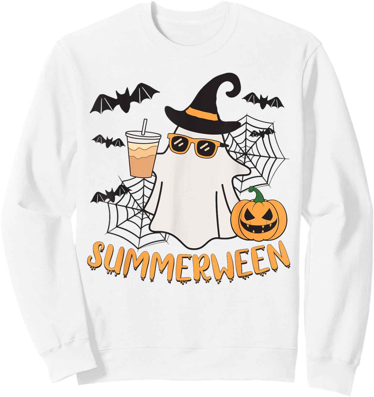 Summerween Vibes Ghost Pumpkin Spooky Beach Summer Halloween Men Women Kids Sweatshirt - Sweatshirt | White