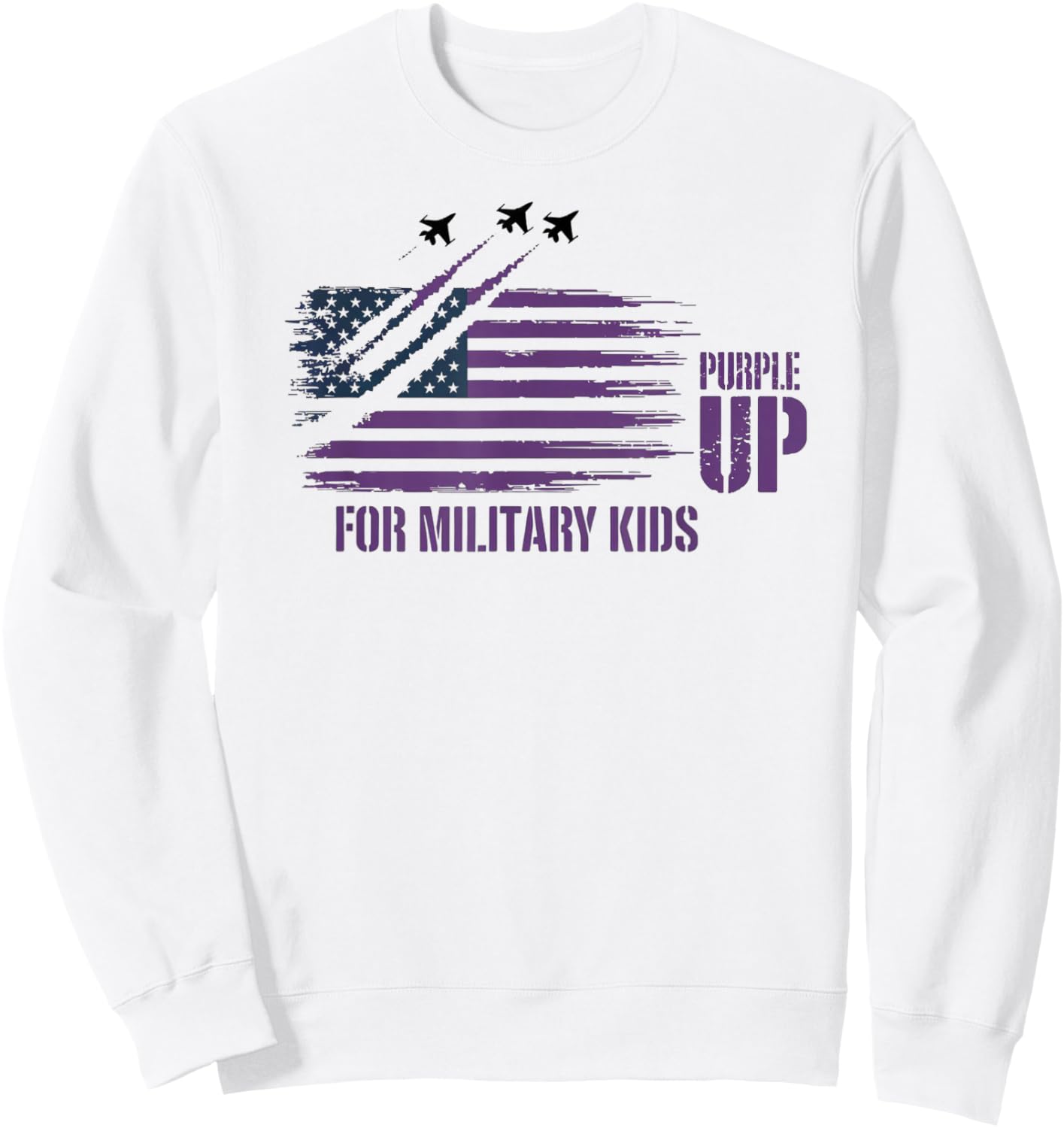 Purple Up for Military Kids Distressed American Flag Sweatshirt - Sweatshirt | White