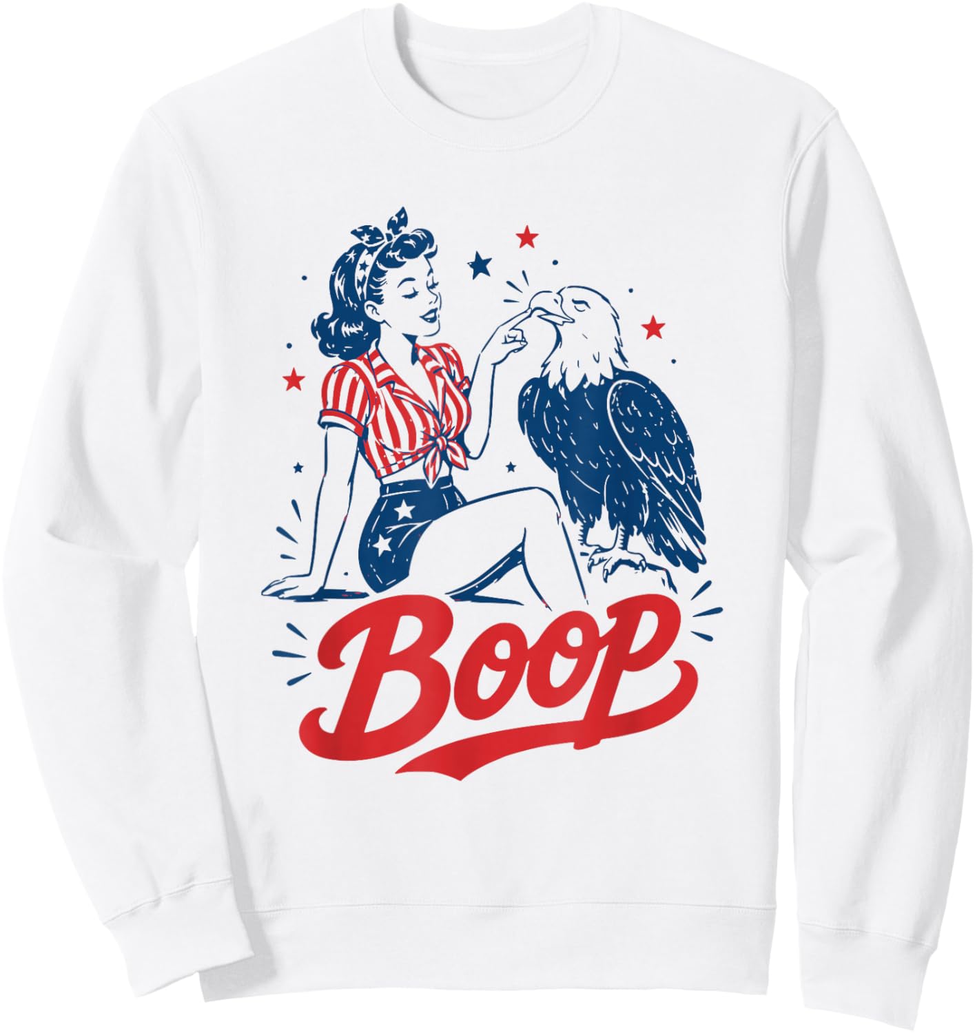 Boop Vintage USA Girl and Eagle Funny Patriotic Retro Art Sweatshirt - Sweatshirt | White