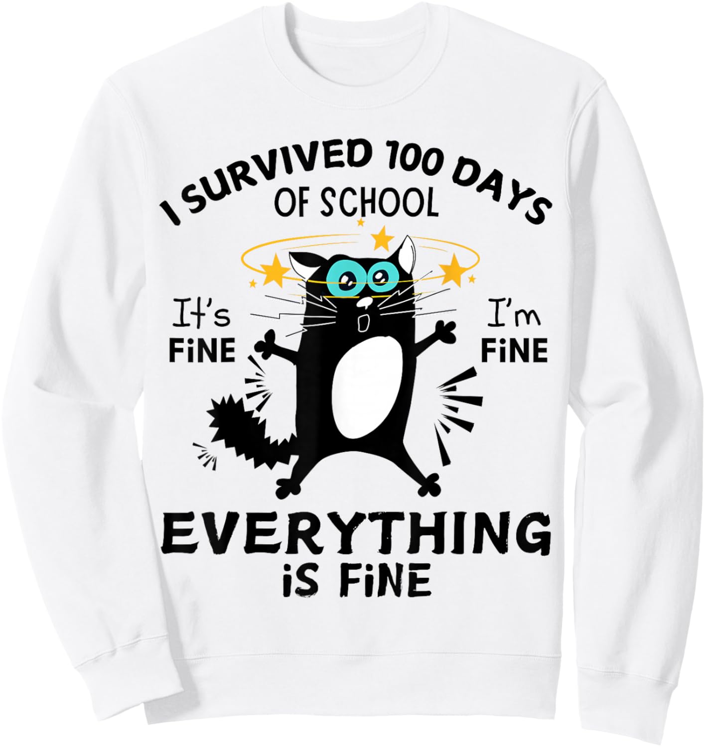 Funny Cat I Survived 100 Days Of School Sweatshirt - Sweatshirt | White