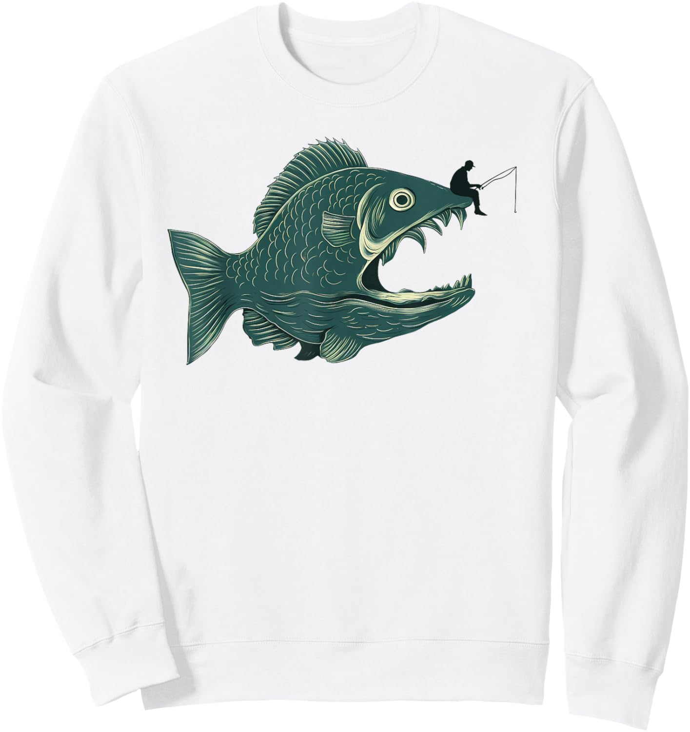 Funny Fishing Big Funny Fish with Fisherman Fishing Sweatshirt - Sweatshirt | White