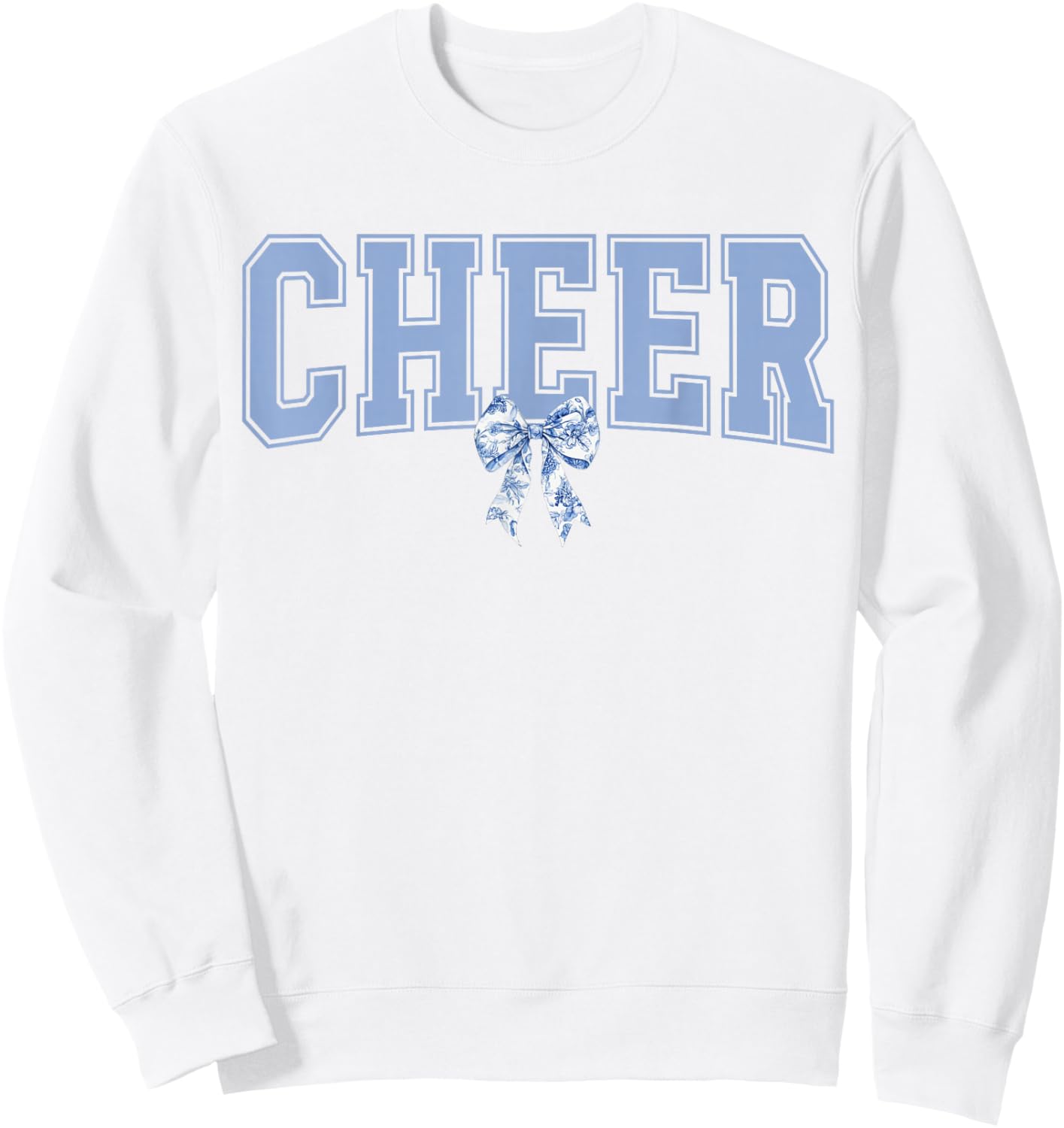 Cheer Mom Coquette Floral Toile Blue Bow Sport Cheerleader Sweatshirt - Sweatshirt | White