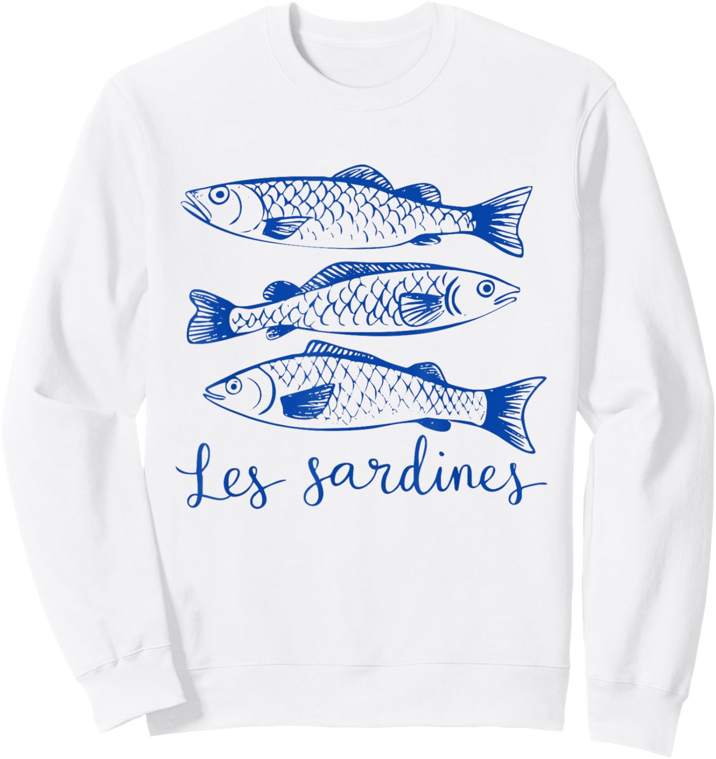 Les Sardines Themed Vintage Fish Illustration Sweatshirt - Sweatshirt | White