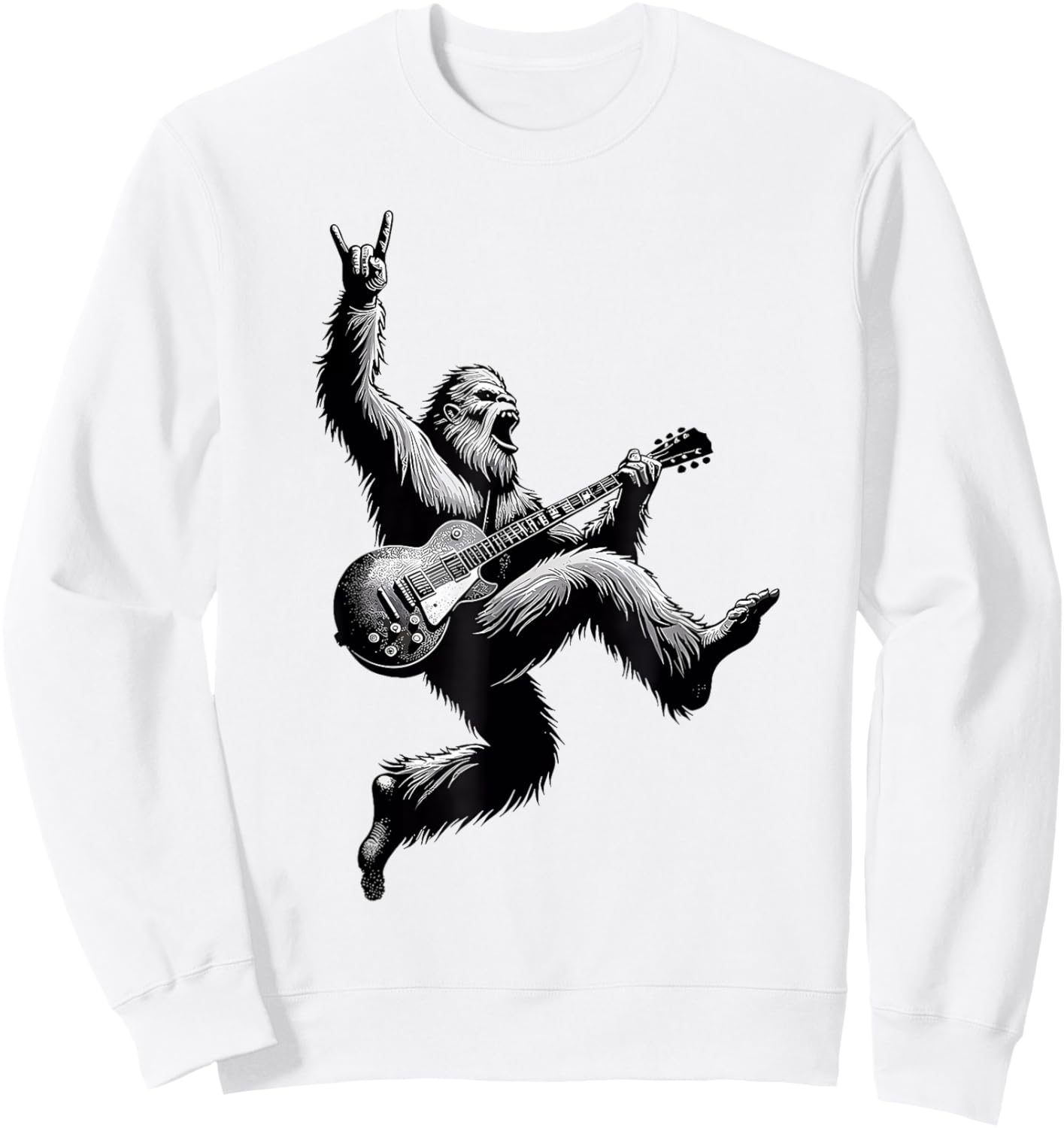 Bigfoot Playing A Electric Guitar Rock On Sasquatch Big Foot Sweatshirt - Sweatshirt | White