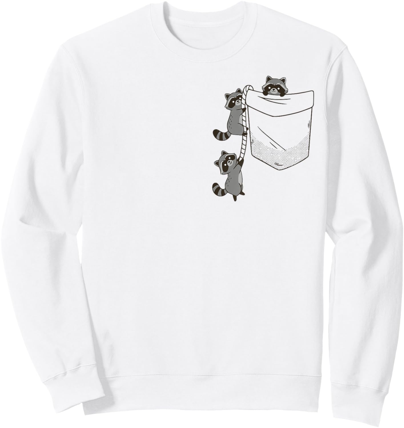 Cute Raccoons Climbing into Pocket Fun Design Sweatshirt - Sweatshirt | White