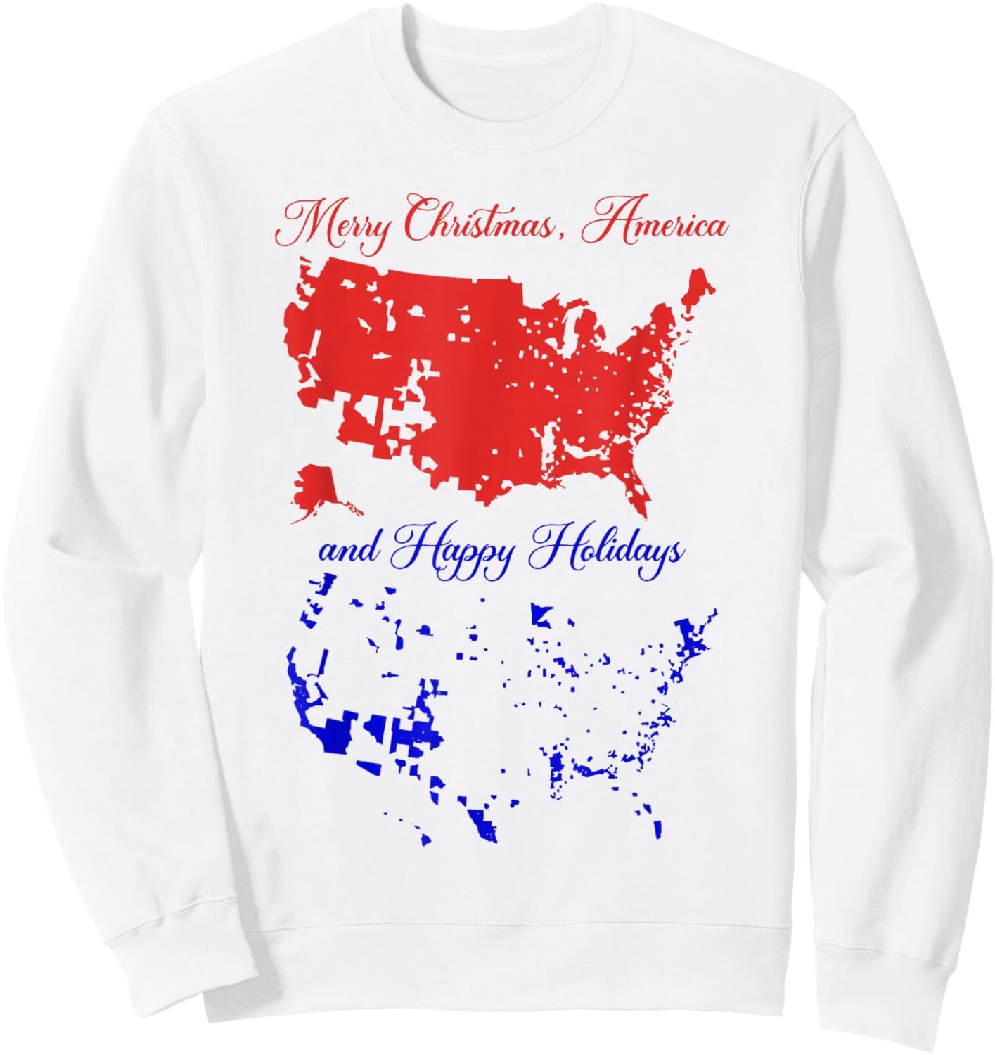 Merry Christmas America And Happy Holidays Election Map Sweatshirt - Sweatshirt | White