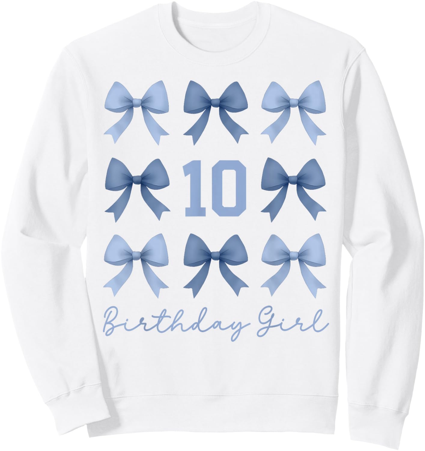 10th Birthday Girl Coquette Toile Blue Bow 10 Year Old Girl Sweatshirt - Sweatshirt | White