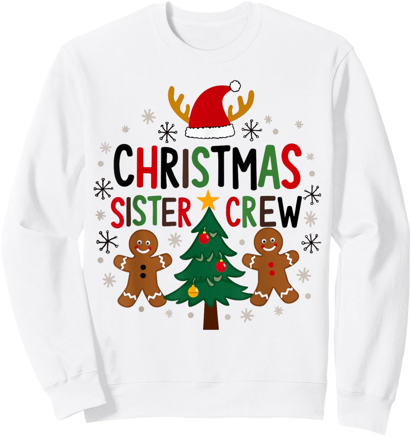 Christmas Sister Crew Holiday Gingerbread Tree Fun Sweatshirt - Sweatshirt | White