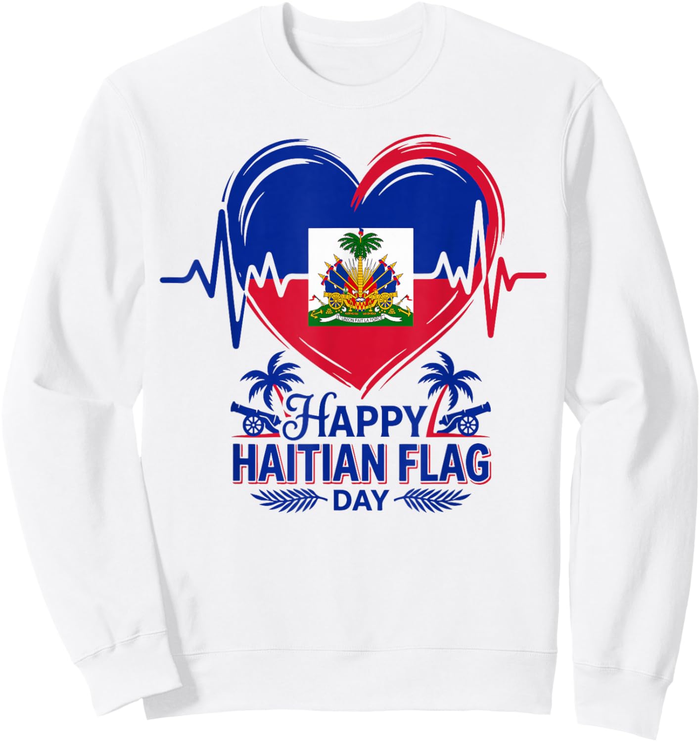 Fireworks Happy Haitian Flag Day Haiti Heartbeat Pride Sweatshirt - Sweatshirt | White