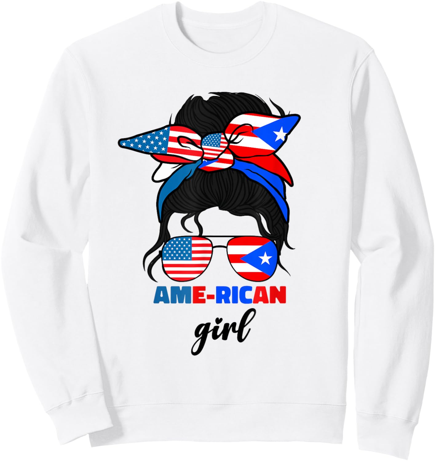 Half American And Puerto Rican Rico Flag Mix Girl Ame Rican Sweatshirt - Sweatshirt | White