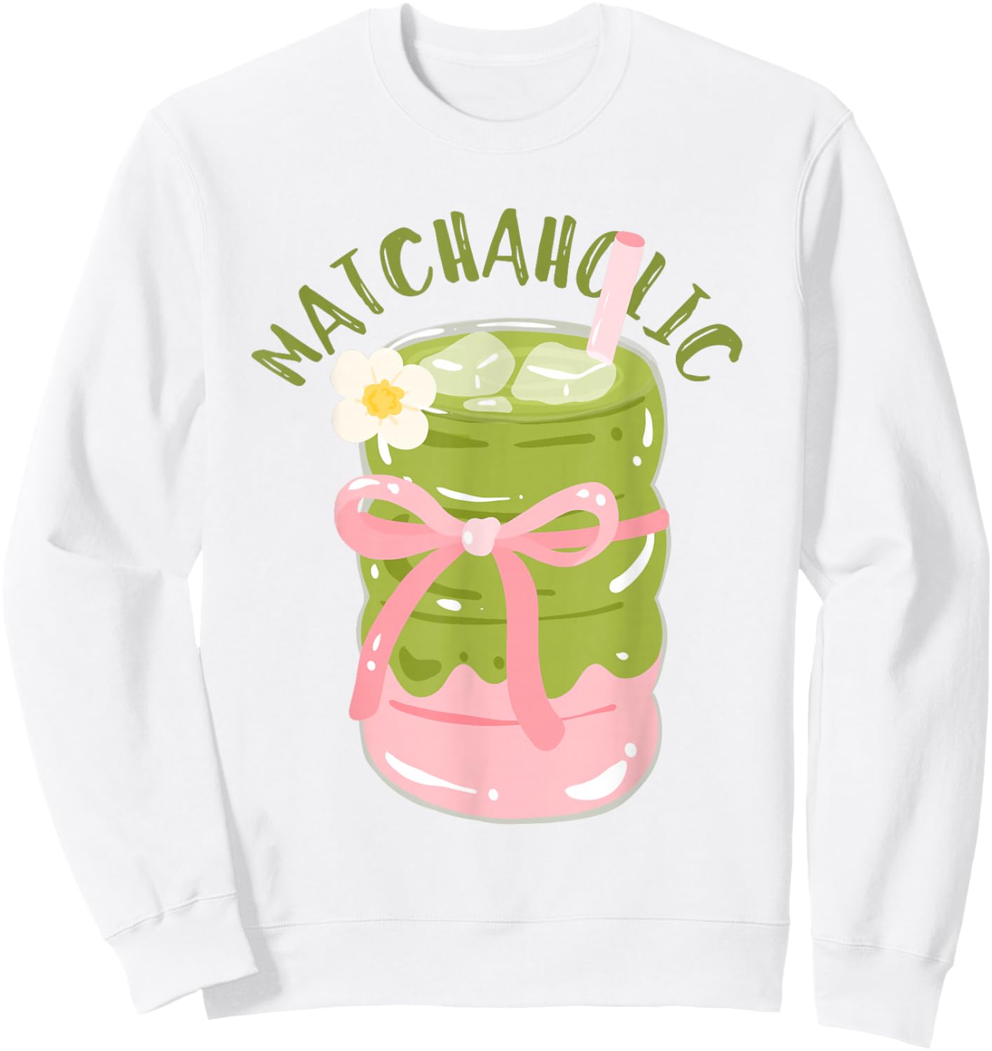Matchaholic Matcha Tea Matcha Latte Cute Bow Matcha Lover Sweatshirt - Sweatshirt | White