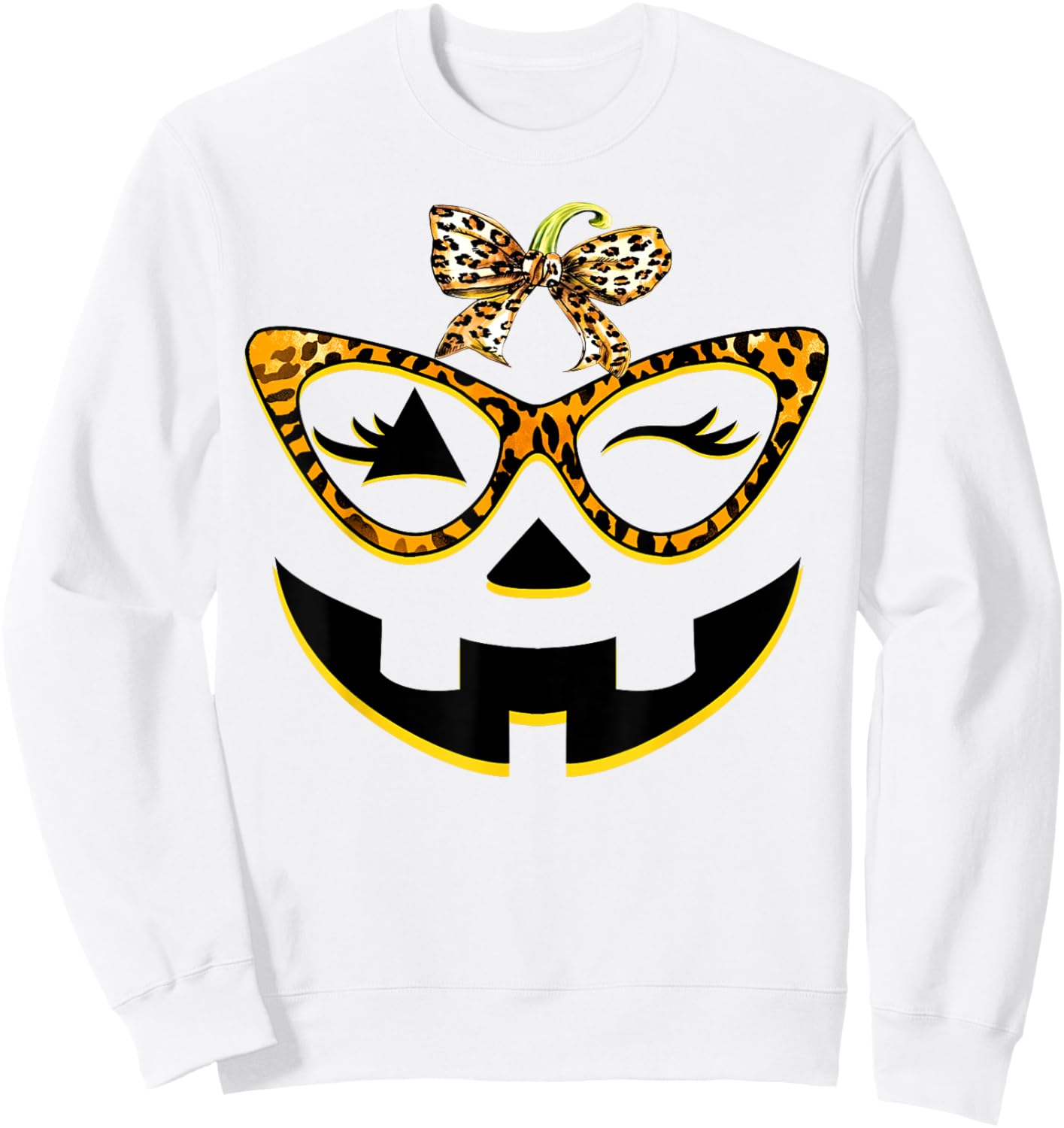 Halloween costume Funny Pumpkin Face Cute Leopard Sunglasses Sweatshirt - Sweatshirt | White