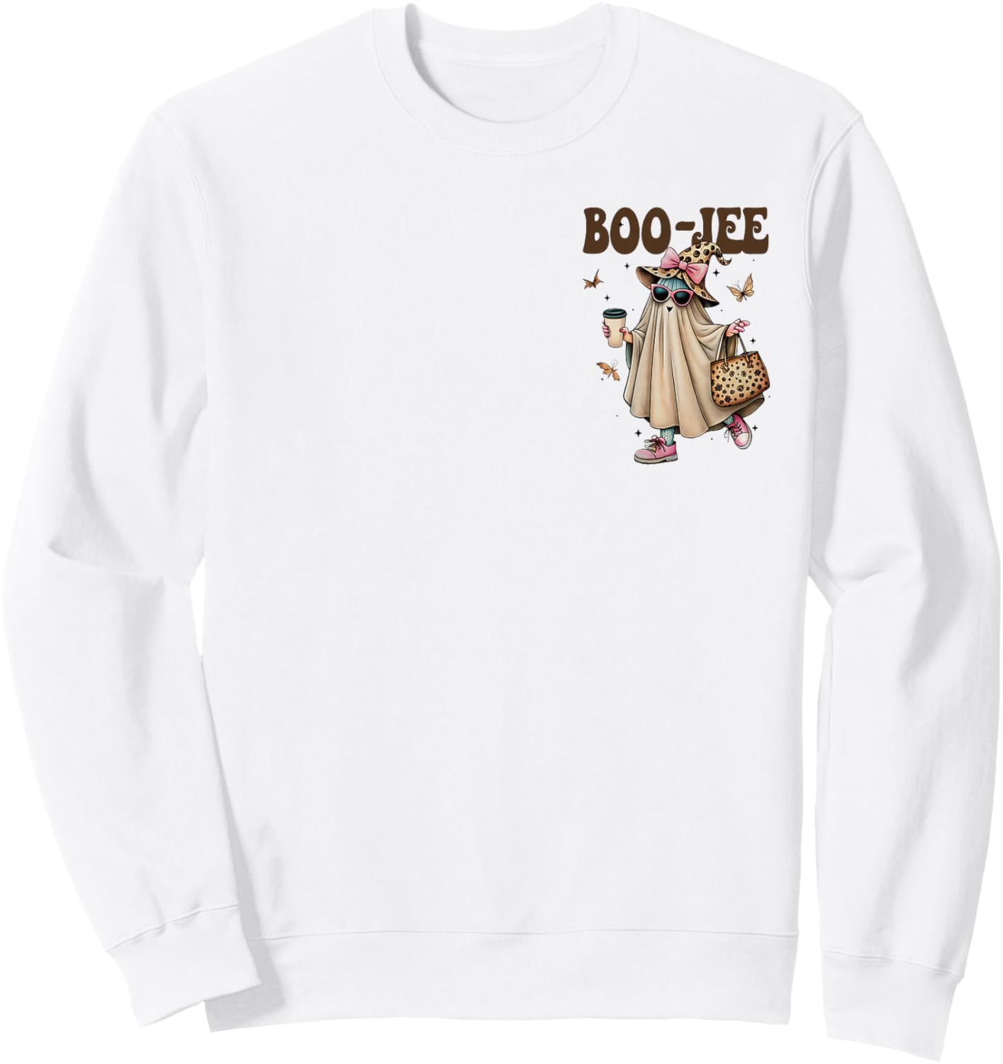 (2 Sides) Boo-JEE I Put The Boo in Boujee Halloween Ghost Sweatshirt - Sweatshirt | White
