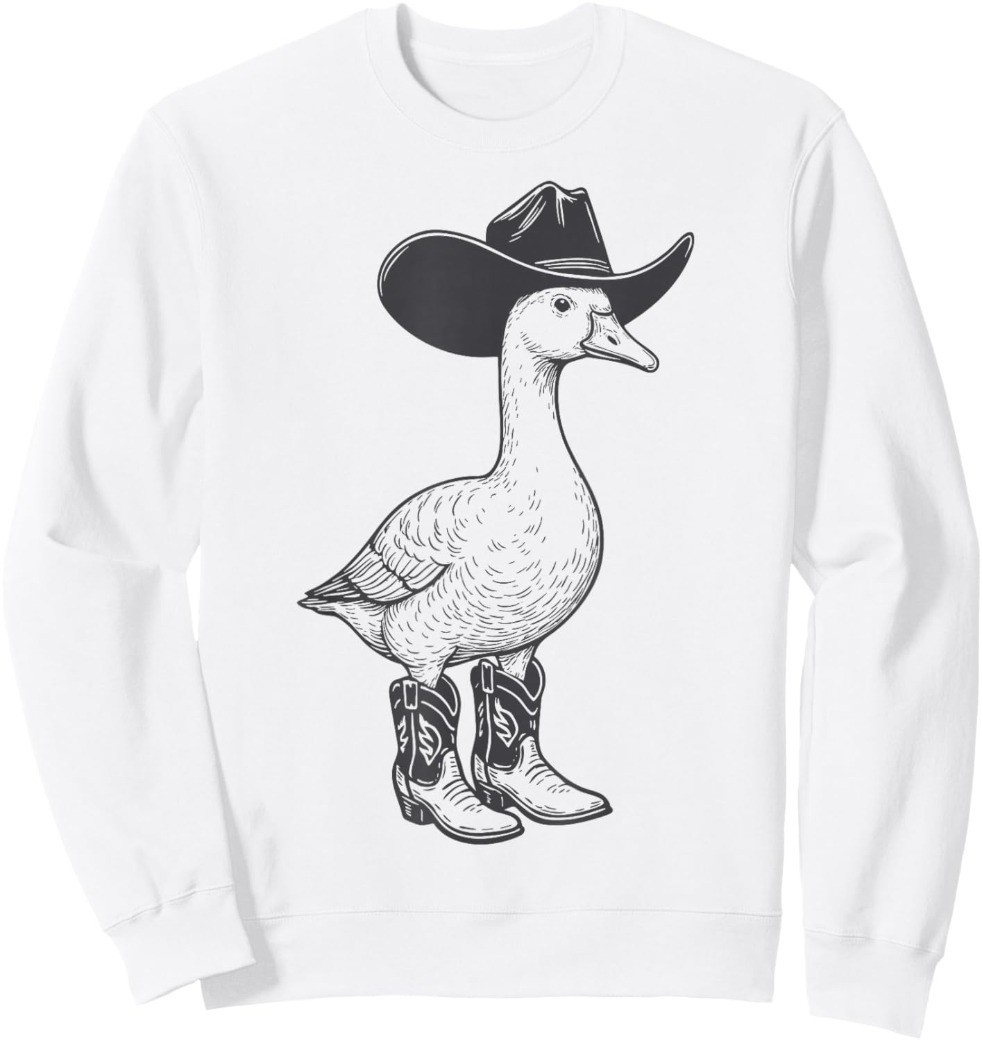 Funny Cowboy Goose in Boots Western Animal Sweatshirt - Sweatshirt | White