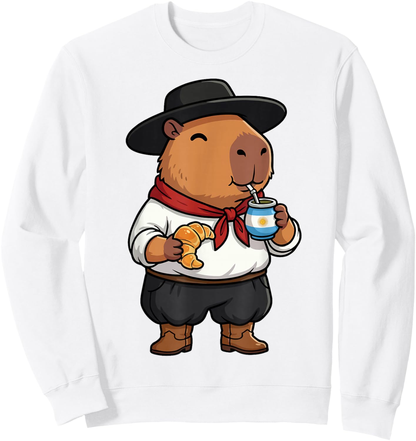 Argentinian Capybara Yerba Mate Argentine Gaucho Capibara Sweatshirt - Sweatshirt | White