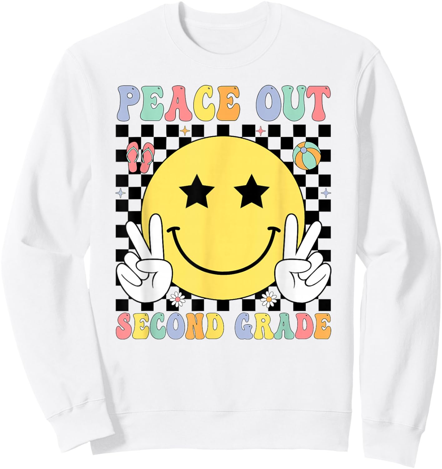Peace Out Second Grade Graduation Smile Face Last Day School Sweatshirt - Sweatshirt | White