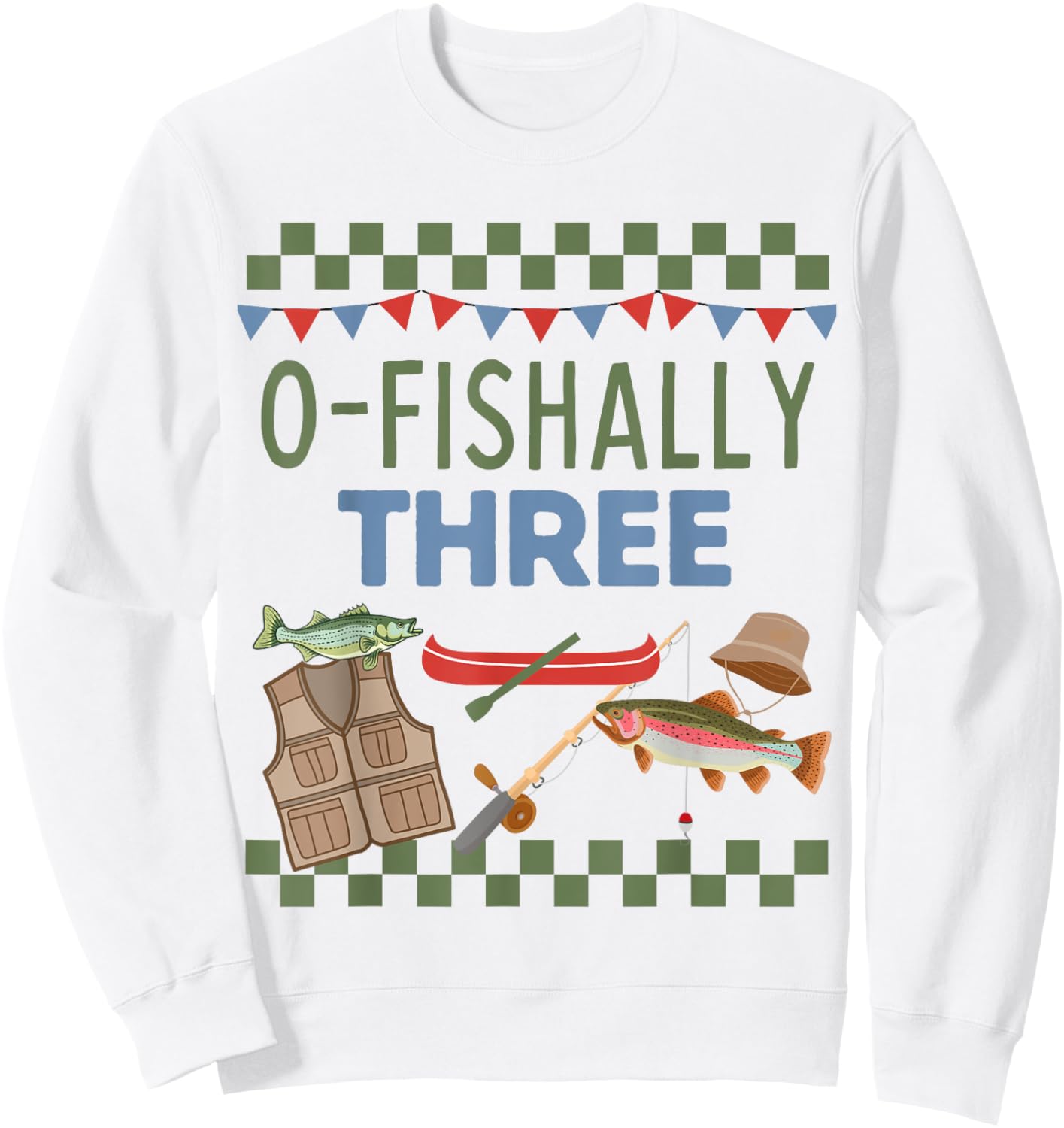 O-Fishally Three Boys Third Birthday Matching Fishing Themed Sweatshirt - Sweatshirt | White