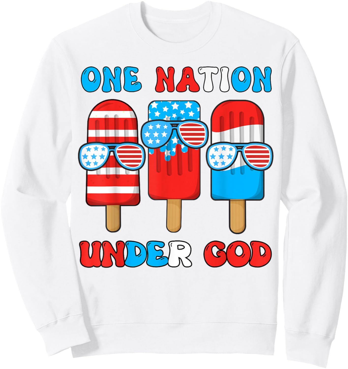 Boy One Nation Under God Son Funny 4th July Popsicle Toddler Sweatshirt - Sweatshirt | White