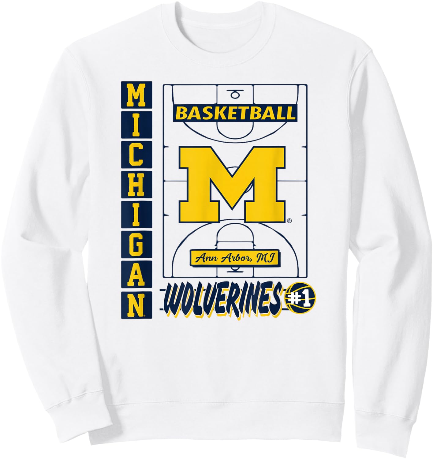 Michigan Wolverines Basketball Vintage Court Gray Sweatshirt - Sweatshirt | White