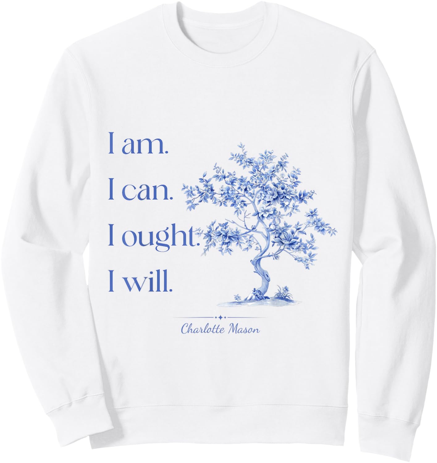 Charlotte Mason Home School Blue Toile Tree Design Sweatshirt - Sweatshirt | White