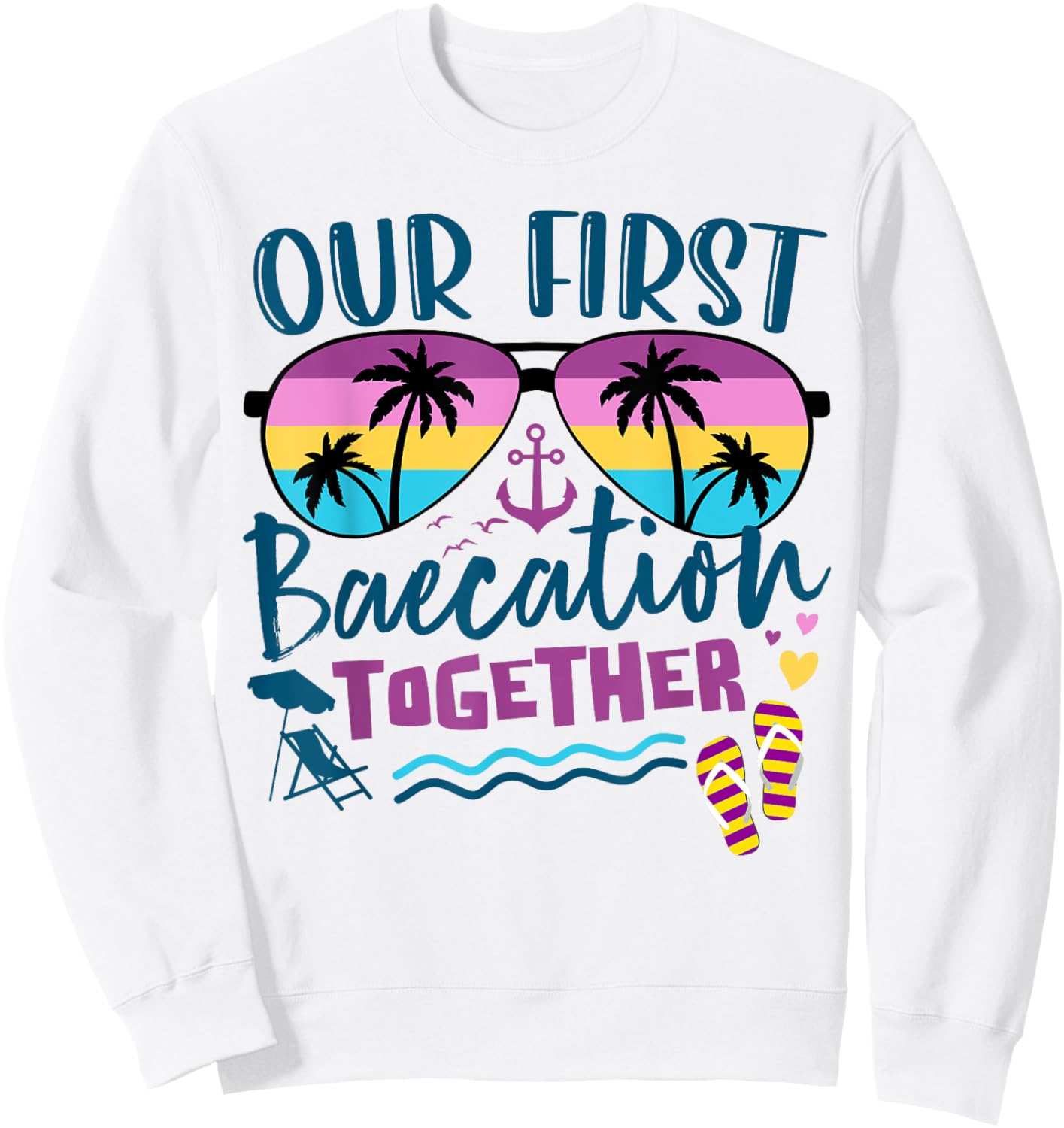 Our First Baecation 2025 Matching Couples Romantic Vacation Sweatshirt - Sweatshirt | White