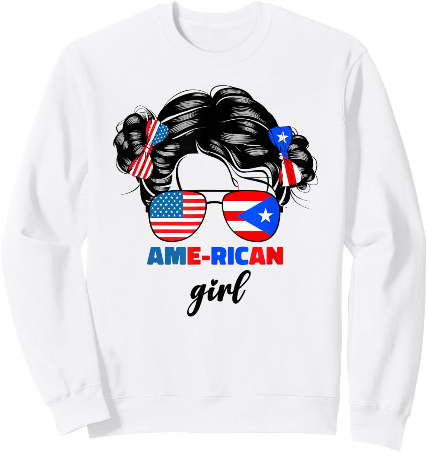 Half American And Puerto Rican Rico Flag Kids Baby Girls Sweatshirt - Sweatshirt | White