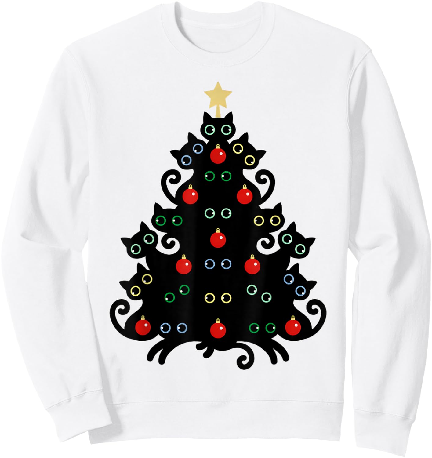 Cat Christmas Tree X-Mas Holiday Kitten Funny Black Cats Men Women Kids Sweatshirt - Sweatshirt | White